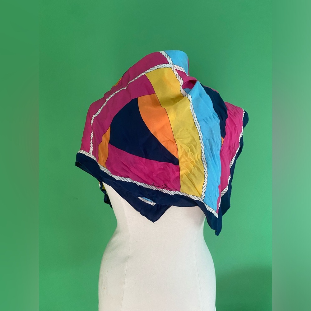 Vintage Ginnie Johansen geometric rope print multicolor sailor silk scarf